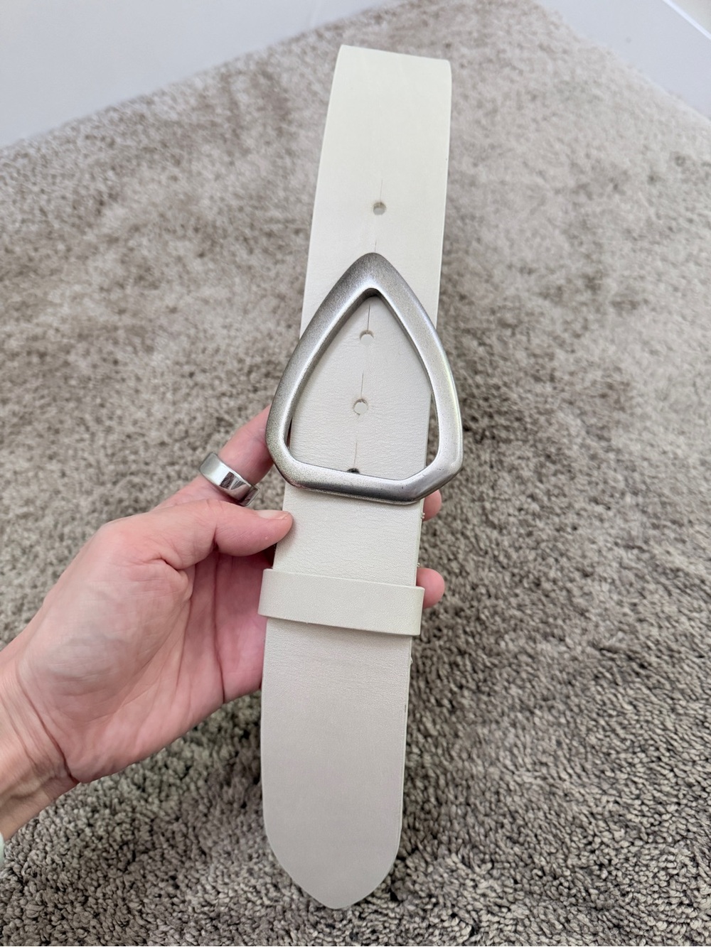 Isabel Marant Idiani Off White Leather Wide Belt with Silver Geometric Buckle